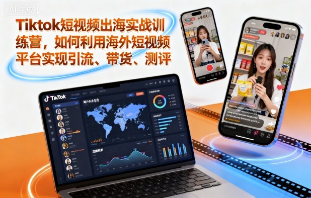 Tiktok短视频出海实战训练营，如何利用海外短视频平台实现引流、带货、测评-搞薯条网