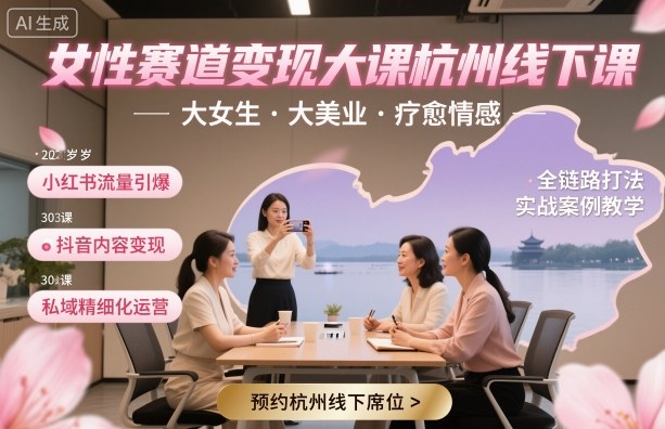 女性赛道变现大课杭州线下，大女生，大美业，疗愈情感，一套小红书、抖音、私域全链路打法 - 搞薯条网-搞薯条网
