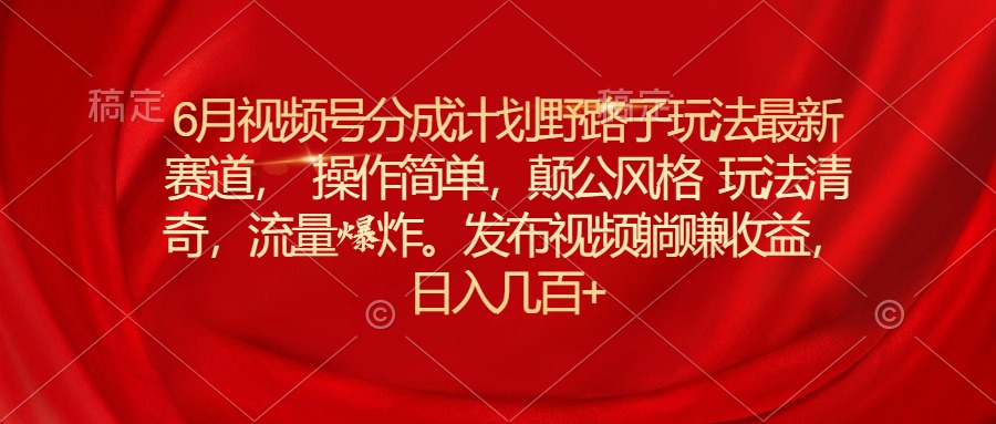 6月视频号分成计划野路子玩法最新赛道操作简单，颠公风格玩法清奇，流… - 搞薯条网-搞薯条网