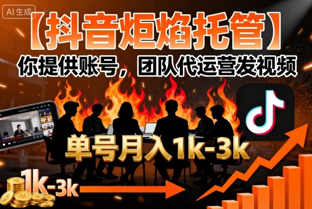 【抖音炬焰托管】你提供账号，团队代运营发视频，单号月入1k+【揭秘】 - 搞薯条网-搞薯条网