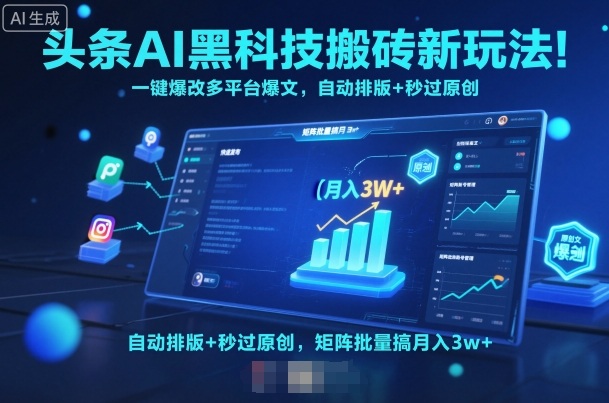 头条AI黑科技搬砖新玩法！一键爆改多平台爆文，自动排版+秒过原创，矩阵批量搞月入3w+【揭秘】 - 搞薯条网-搞薯条网