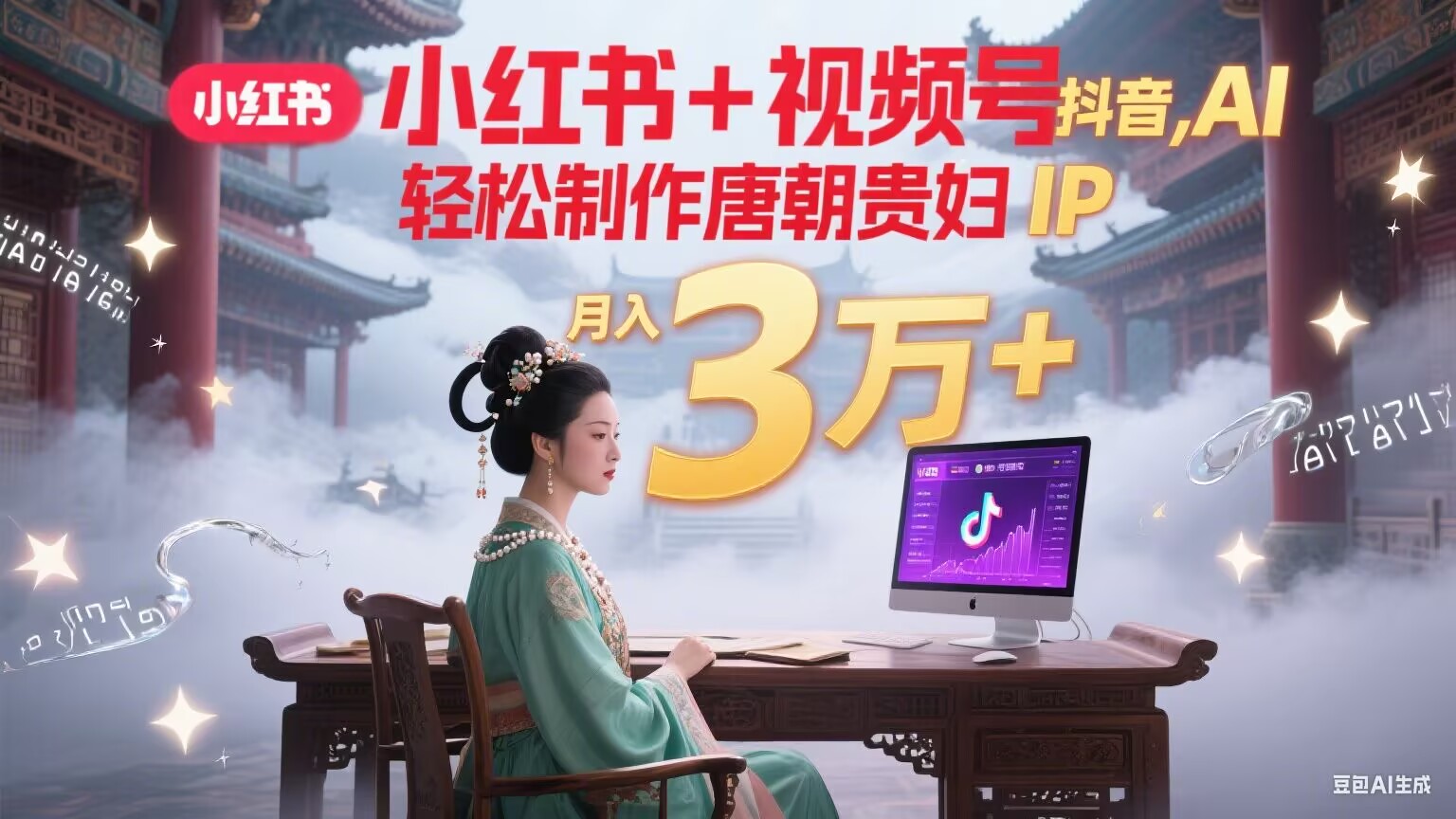 小红书+视频号+抖音，AI轻松制作唐朝贵妇IP，毒鸡汤、励志、减肥瘦身、养生赛道轻松切入，每天30分钟，轻松产出N条，月入3万+ - 搞薯条网-搞薯条网