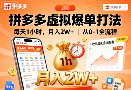 拼多多虚拟爆单打法，每天1小时，月入2W+，从0-1全流程 - 搞薯条网-搞薯条网