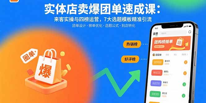 实体店卖爆团单速成课：来客实操与四榜运营，7大选题模板精准引流 - 搞薯条网-搞薯条网