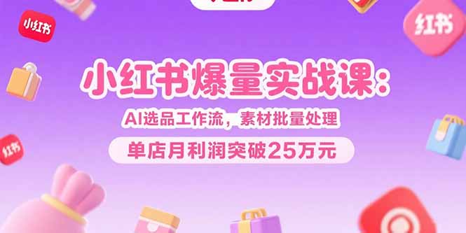 小红书爆量实战课：AI选品工作流，素材批量处理，单店月利润突破25万元 - 搞薯条网-搞薯条网