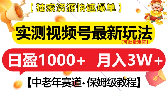 实测视频号最新玩法，中老年赛道，独家资源，月入过W+【揭秘】 - 搞薯条网-搞薯条网