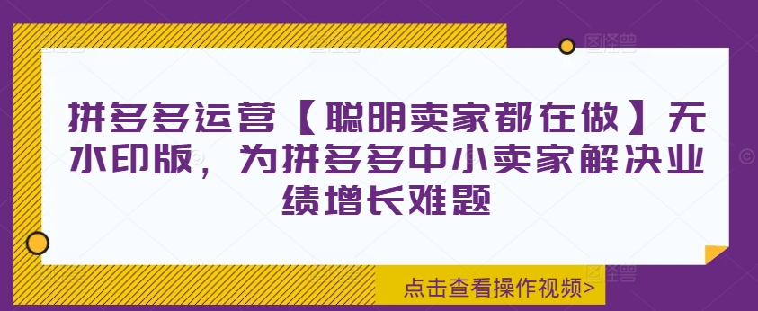 拼多多运营【聪明卖家都在做】无水印版，为拼多多中小卖家解决业绩增长难题 - 搞薯条网-搞薯条网