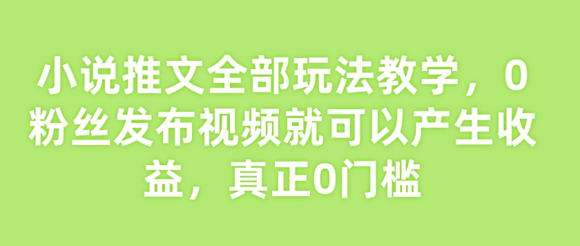 小说推文全部玩法教学，0粉丝发布视频就可以产生收益，真正0门槛 - 搞薯条网-搞薯条网