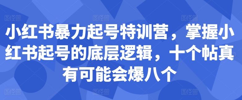 小红书暴力起号特训营，掌握小红书起号的底层逻辑，十个帖真有可能会爆八个 - 搞薯条网-搞薯条网