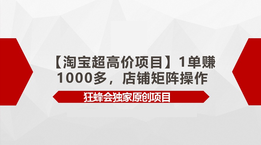【淘宝超高价项目】1单赚1000多，店铺矩阵操作 - 搞薯条网-搞薯条网