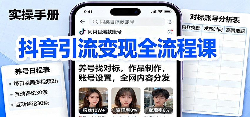 抖音引流变现全流程课：养号找对标，作品制作，账号设置，全网内容分发 - 搞薯条网-搞薯条网
