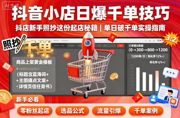 抖音小店日爆千单技巧，抖店新手照抄这份起店秘籍，单日破千单 - 搞薯条网-搞薯条网