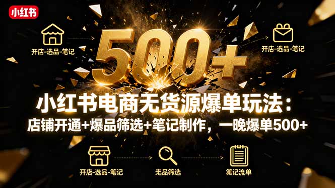 小红书电商无货源爆单玩法：店铺开通+爆品筛选+笔记制作，一晚爆单500+ - 搞薯条网-搞薯条网