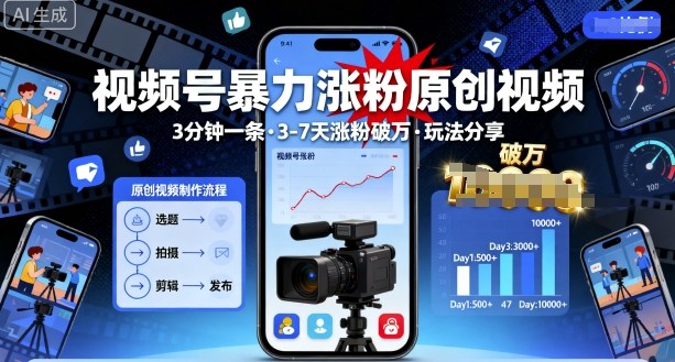 视频号暴力涨粉原创视频，3分钟一条原创视频，3-7天涨粉破万，玩法分享给你 - 搞薯条网-搞薯条网