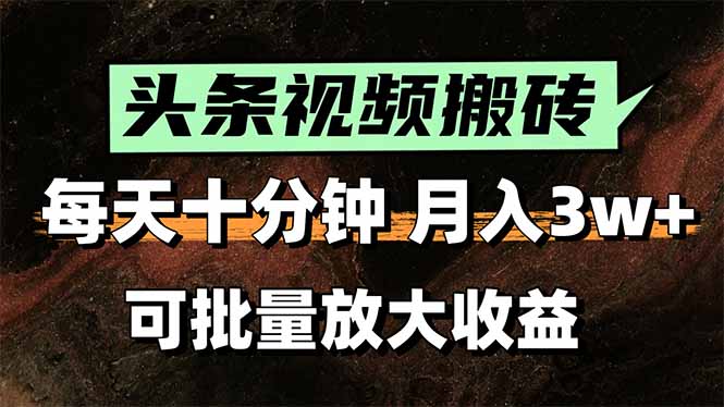 头条视频搬砖，每天10分钟，小白轻松月入3万+，可批量放大收益 - 搞薯条网-搞薯条网
