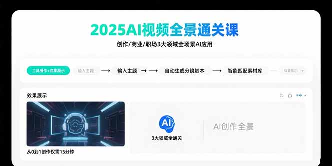 2025AI视频全景通关课：涵盖创作/商业/职场3大领域 掌握AI全场景应用 - 搞薯条网-搞薯条网