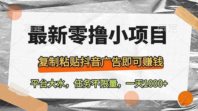 最新零撸小项目，复制粘贴抖音广告即可赚钱，平台大水，任务不限量，一… - 搞薯条网-搞薯条网