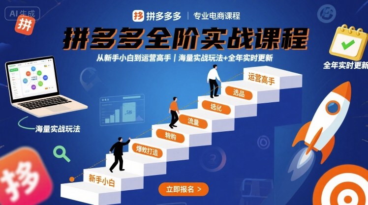 拼多多全阶实战课程,从新手小白到运营高手,海量实战玩法+全年实时更新【2025年10月更新】-搞薯条网