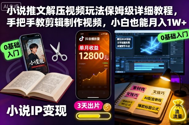 小说推文解压视频玩法保姆级详细教程,手把手教剪辑制作视频,小白也能月入1W+-搞薯条网