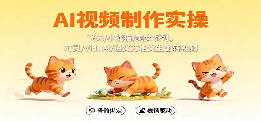 AI视频制作实操,飞天/小橘猫/美女系列,可灵/ViduAl/通义万相文生图转视频-搞薯条网