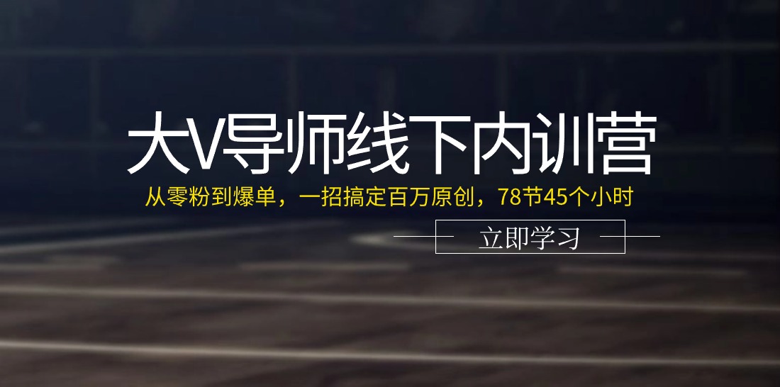 大V导师线下内训营：从零粉到爆单，一招搞定百万原创(78节45个小时) - 搞薯条网-搞薯条网