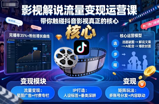 影视解说流量变现运营课，带你触碰抖音影视真正的核心 - 搞薯条网-搞薯条网