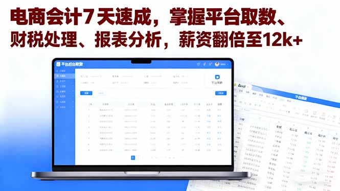 电商会计7天速成，掌握平台取数、财税处理、报表分析，薪资翻倍至12k+ - 搞薯条网-搞薯条网