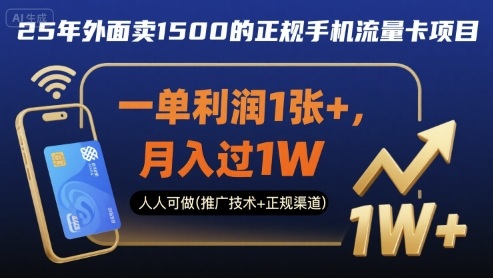 25年外面卖1500的正规手机流量卡项目，一单利润1张+，月入过1W，人人可做(推广技术+正规渠道)【揭秘】 - 搞薯条网-搞薯条网