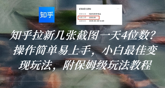 知乎拉新几张截图一天4位数？操作简单易上手，小白最佳变现玩法，附保姆级玩法教程 - 搞薯条网-搞薯条网