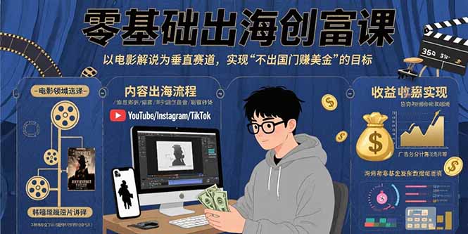 零基础出海创富课：以电影解说为垂直赛道，实现不出国门赚美金的目标 - 搞薯条网-搞薯条网