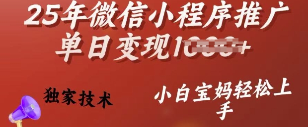 25年微信小程序推广单日变现多张，独家技术，小白宝妈轻松上手【揭秘】 - 搞薯条网-搞薯条网