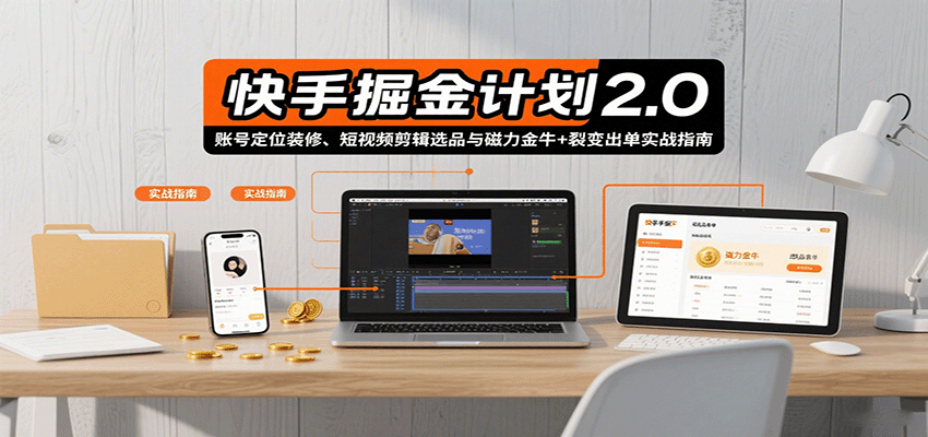 快手掘金计划2.0，账号定位装修、短视频剪辑选品与磁力金牛+裂变出单实战指南 - 搞薯条网-搞薯条网