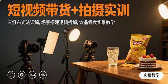 短视频带货+拍摄实训：三灯布光法详解,场景搭建逻辑拆解,饮品零食实景教学 - 搞薯条网-搞薯条网