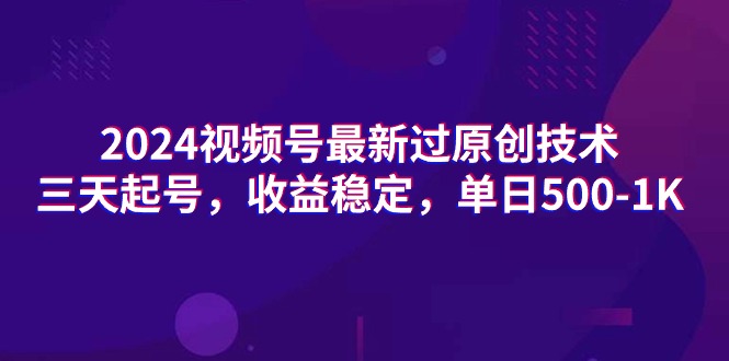 (9505期)2024视频号最新过原创技术，三天起号，收益稳定，单日500-1K - 搞薯条网-搞薯条网