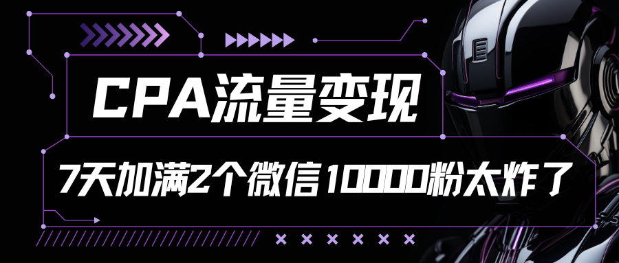 CPA流量变现，7天加满两个微信10000粉-路子网