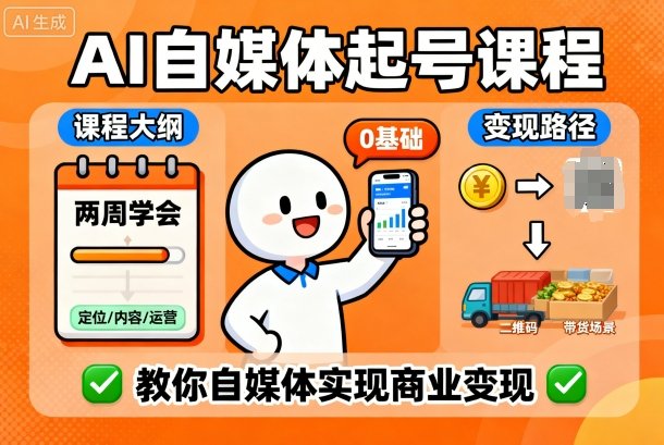 AI自媒体起号课程,0基础小白两周学会,教你自媒体实现商业变现-搞薯条网