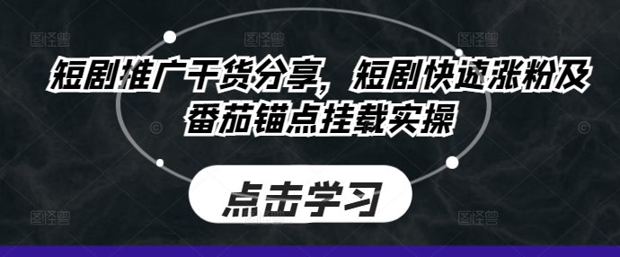 短剧推广干货分享，短剧快速涨粉及番茄锚点挂载实操 - 搞薯条网-搞薯条网