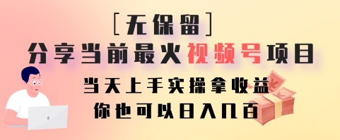 无保留分享当前最火视频号项目，当天上手实操拿收益，你也可以日入几百 - 搞薯条网-搞薯条网