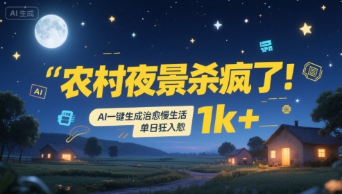 农村夜景杀疯了！AI一键生成治愈系慢生活，单日狂入1k+ - 搞薯条网-搞薯条网