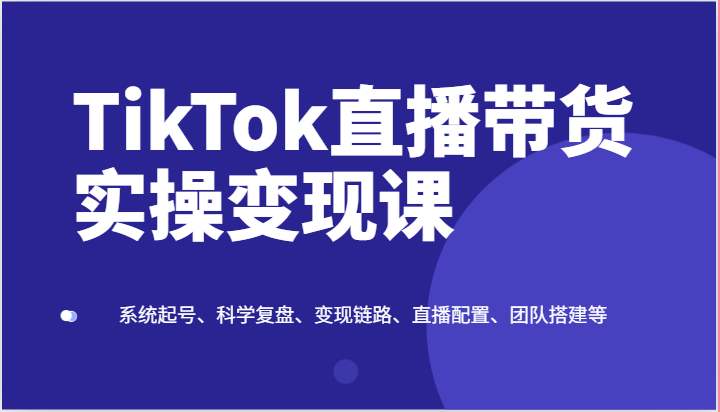 TikTok直播带货实操变现课：系统起号、科学复盘、变现链路、直播配置、团队搭建等-森森项目库