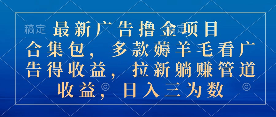 最新广告撸金项目合集包，多款薅羊毛看广告收益 拉新管道收益，日入三为数 - 搞薯条网-搞薯条网