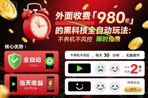 外面收费980的黑科技全自动玩法，不养机不风控，每天30分钟，无脑操作，当天收益2张【揭秘】 - 搞薯条网-搞薯条网