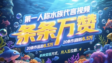 第一人称水族代言视频，条条万赞，20条作品涨粉7.8W，多种变现方式月入五位数 - 搞薯条网-搞薯条网